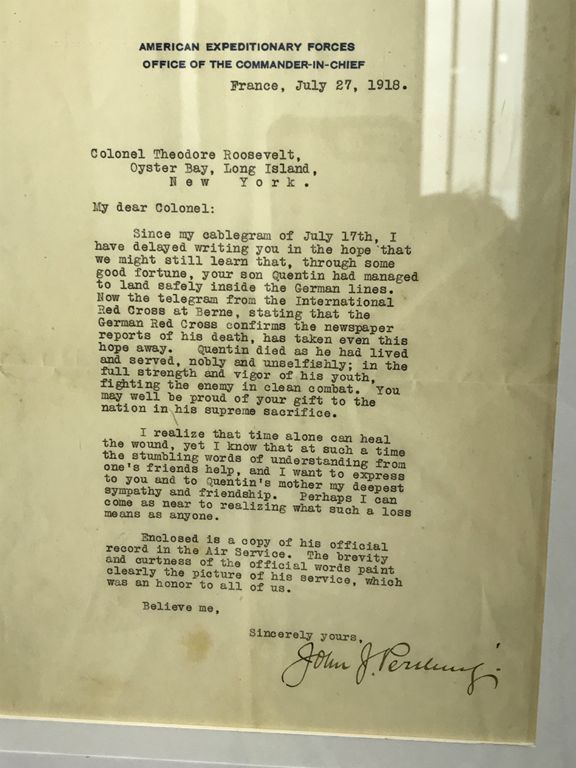 Letter of condolence from John J. Pershing to Teddy Roosevelt